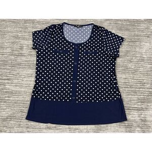 Elie McCarthy Top‎ Womens 1X Blue Polka Dot Tunic Pockets Casual